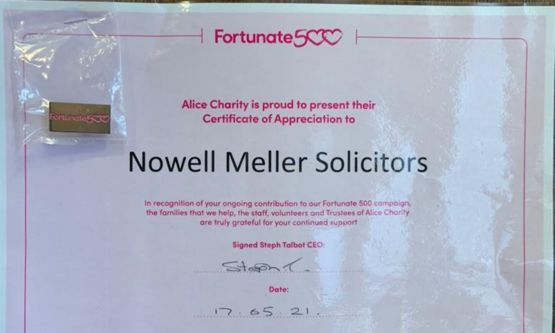Nowell Meller Join Alice Charity Fortunate 500 Scheme 